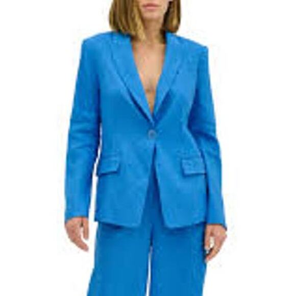 Milly Avery Linen Single Button Notched Blazer Sky Blue 17OJ00 Size 0 XS NEW - Picture 1 of 6